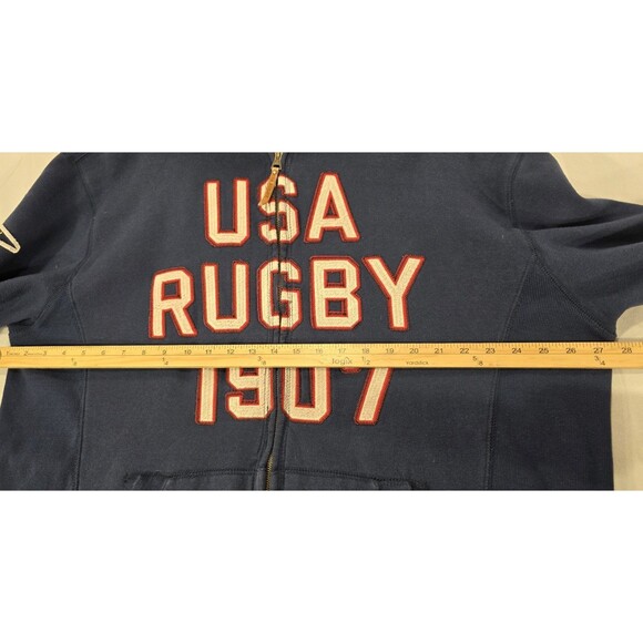 Vintage 90s Rugby USA Track Jacket Hoodie Letterman Varsity Patches Blue Men 3XL - Picture 13 of 16